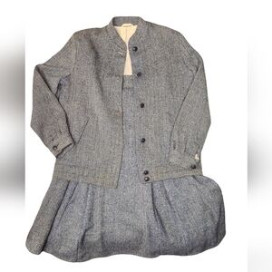 Dormeuil Vintage 60s Steel Blue Herringbone Wool Skirt Suit - 2pc Tweed Mod Set